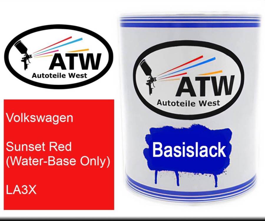 Volkswagen, Sunset Red (Water-Base Only), LA3X: 1L Lackdose, von ATW Autoteile West.